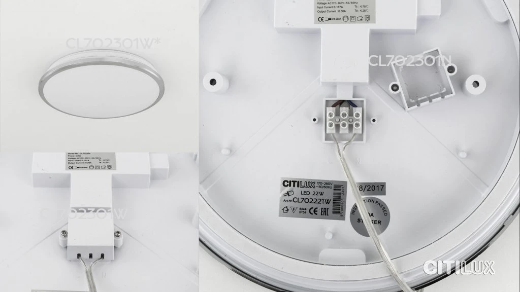 Светильники Citilux для ванных комнат вид сзади CL702301W, CL702301N