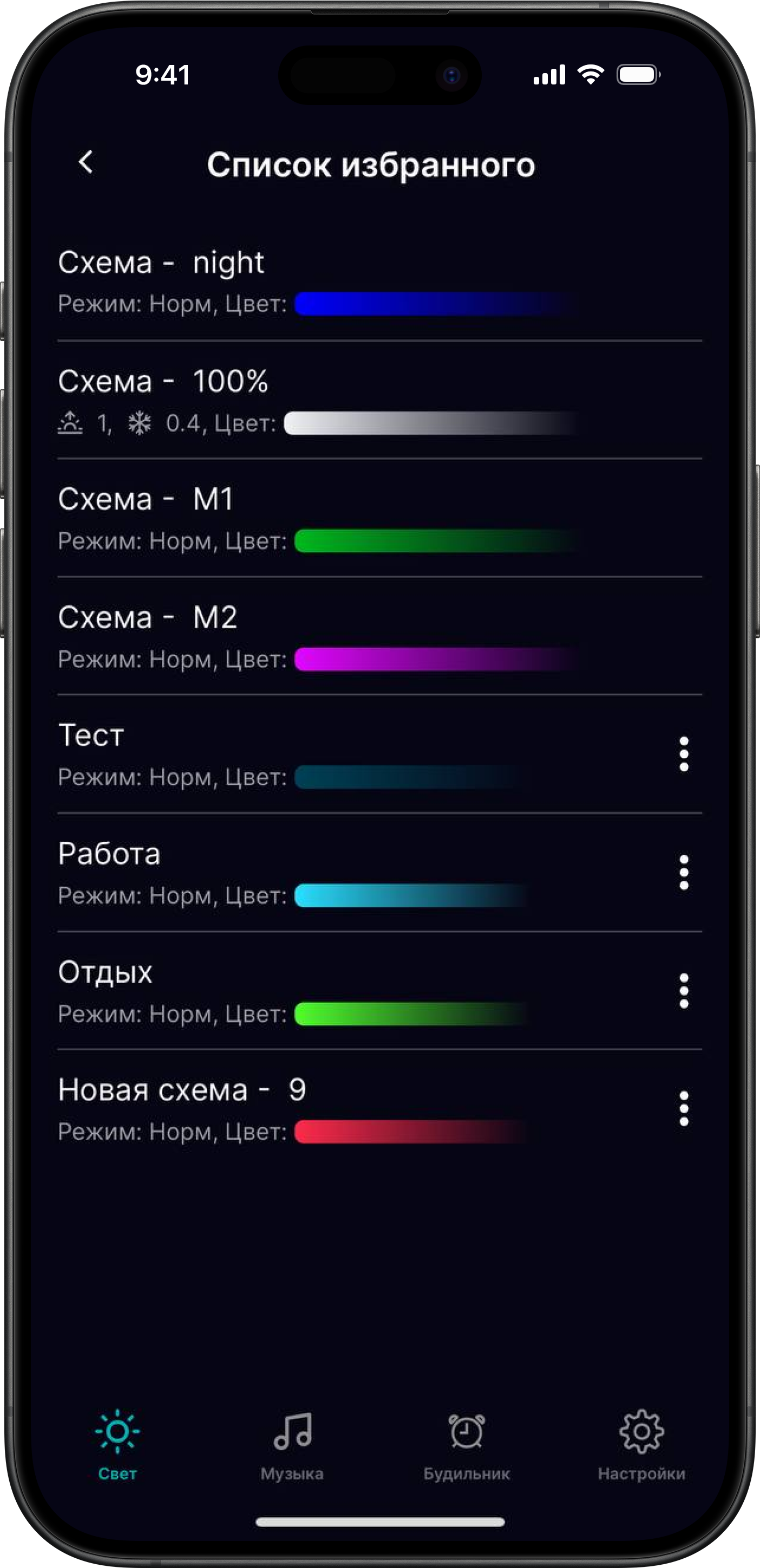 alarm list screen